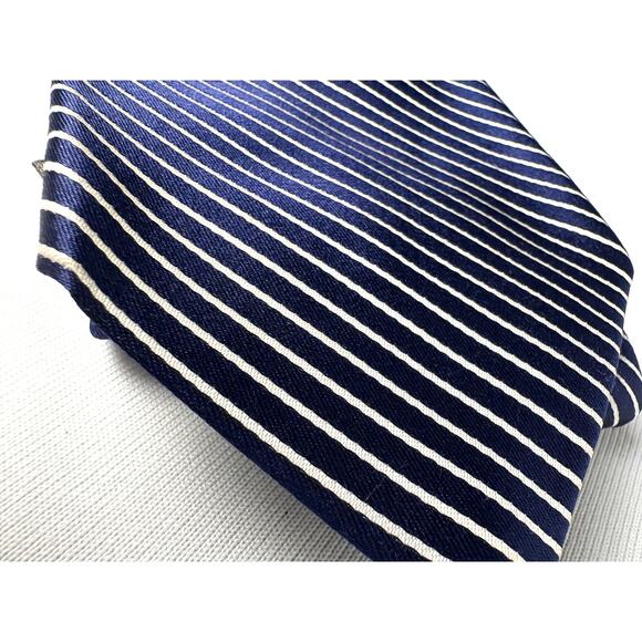 DANIEL CREMIEUX Silk Seven Fold Navy & White Stripe Men's Repp Tie Made In Italy - Picture 14 of 15